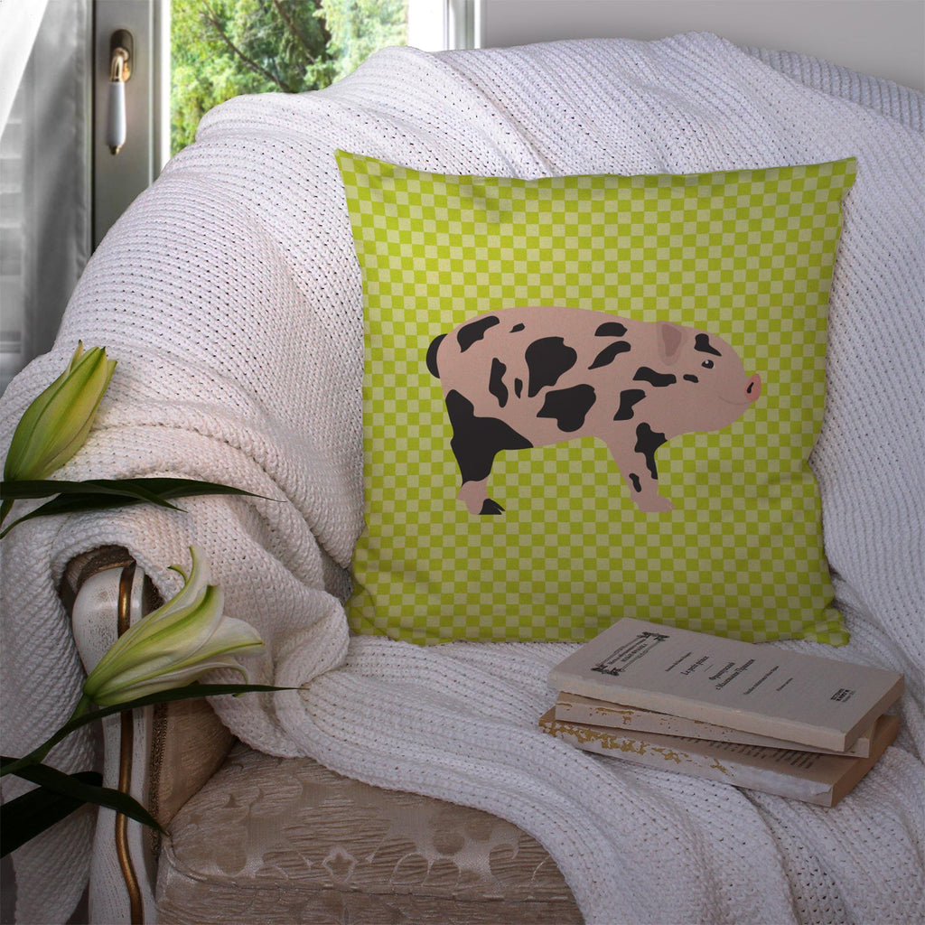 Mini Miniature Pig Green Decorative Throw Pillow 14x14 Indoor Outdoor Accent Cushion, Fabric Cover with Insert for Sofa, Bed, Porch & Living Room