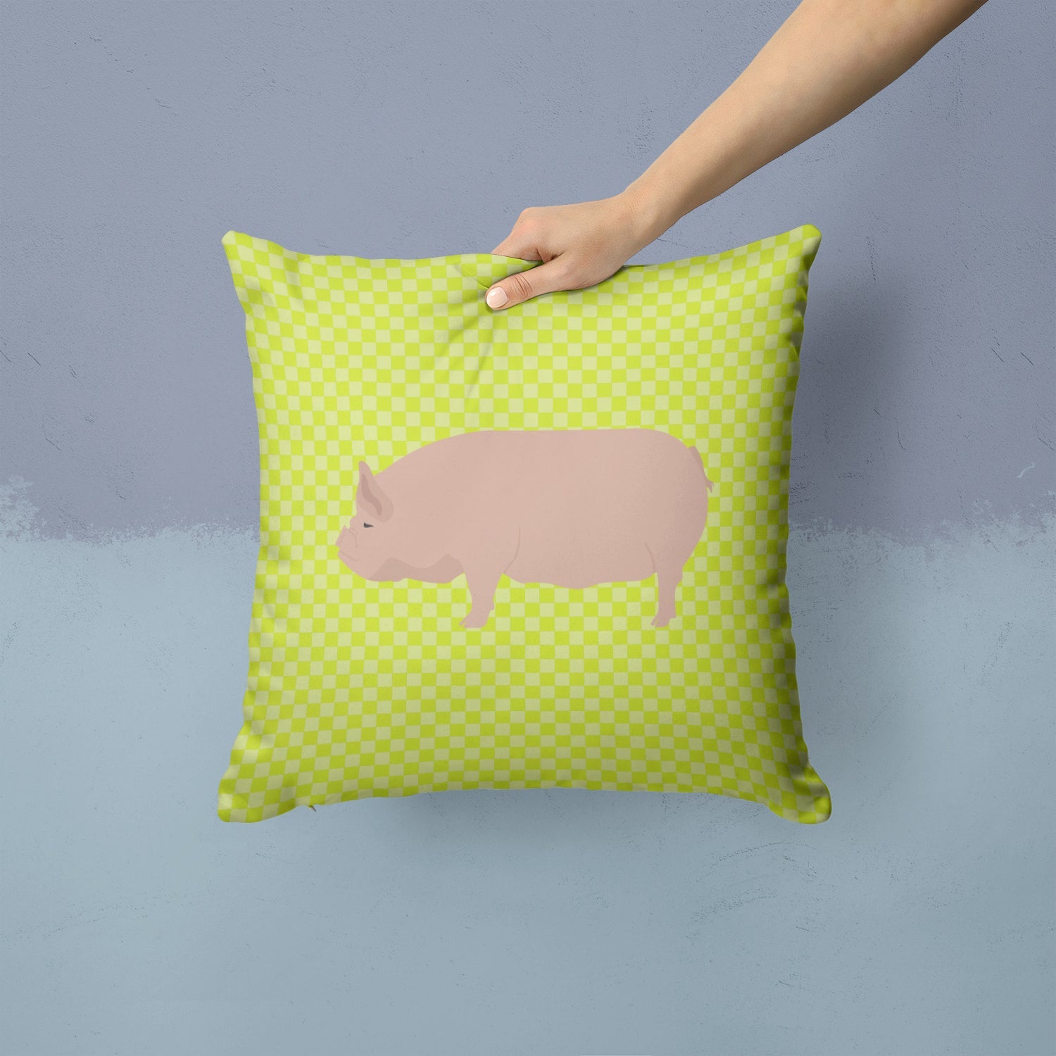Welsh Pig Green Decorative Throw Pillow 14x14 Indoor Outdoor Accent Cushion, Fabric Cover with Insert for Sofa, Bed, Porch & Living Room