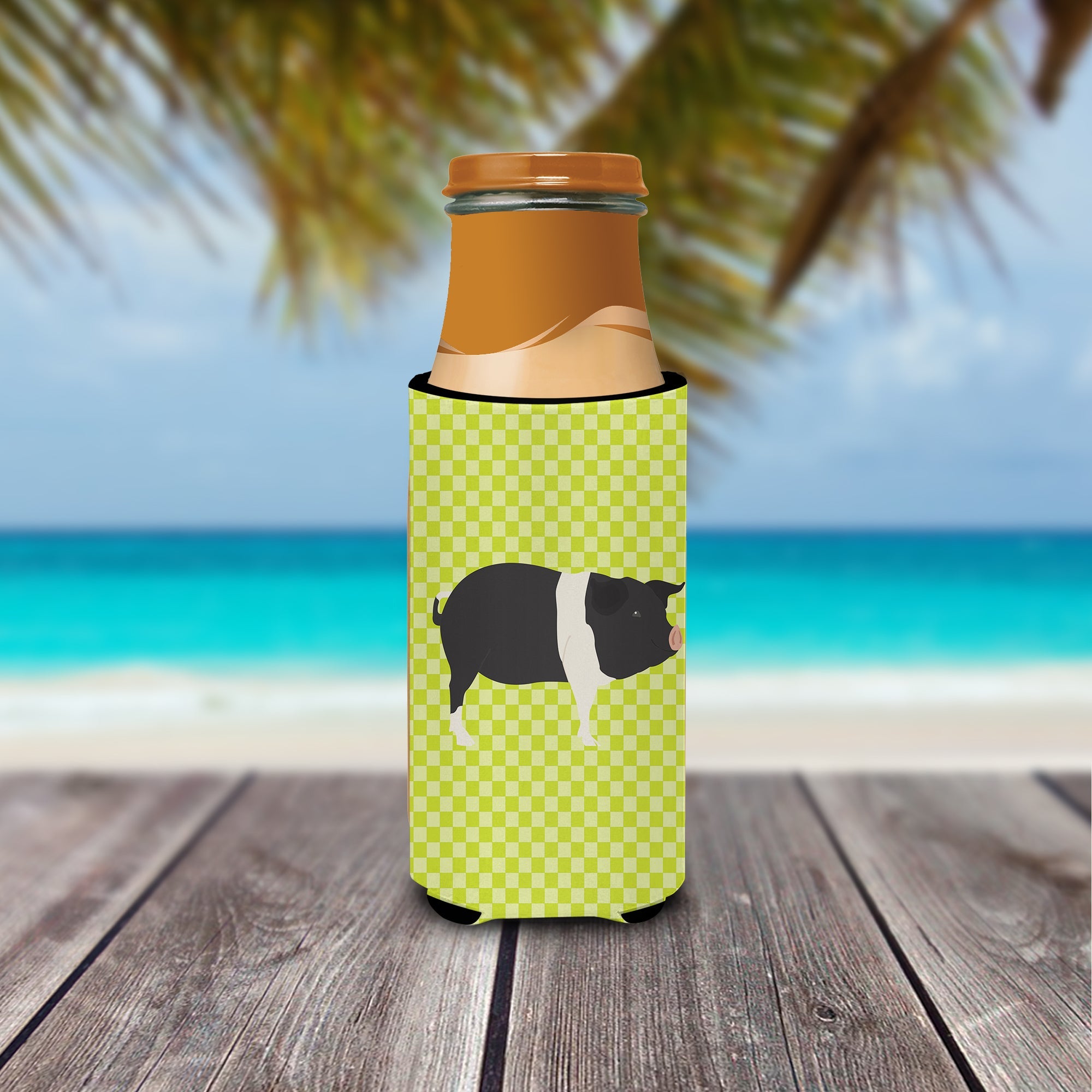 Hampshire Pig Green Slim Can Hugger , Insulated Foam Hugger for 12 oz Slim Cans, Beer Bottles & Water Bottles, Printed in USA