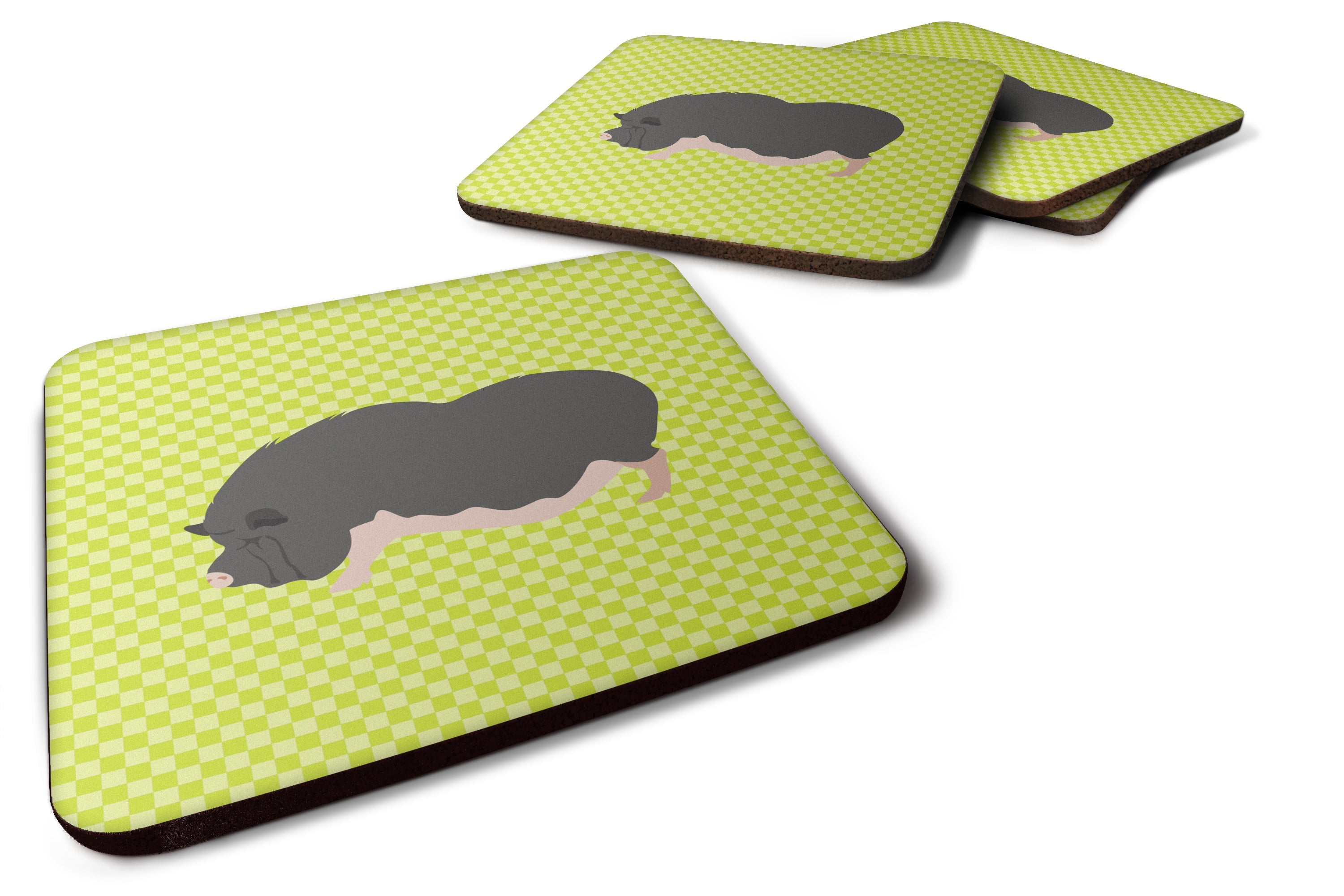 Vietnamese Pot-Bellied Pig Green Foam Coasters Set of 4 Cup Coasters for Indoor Outdoor, Tabletop Protection, Anti Slip, Mouse pad Material