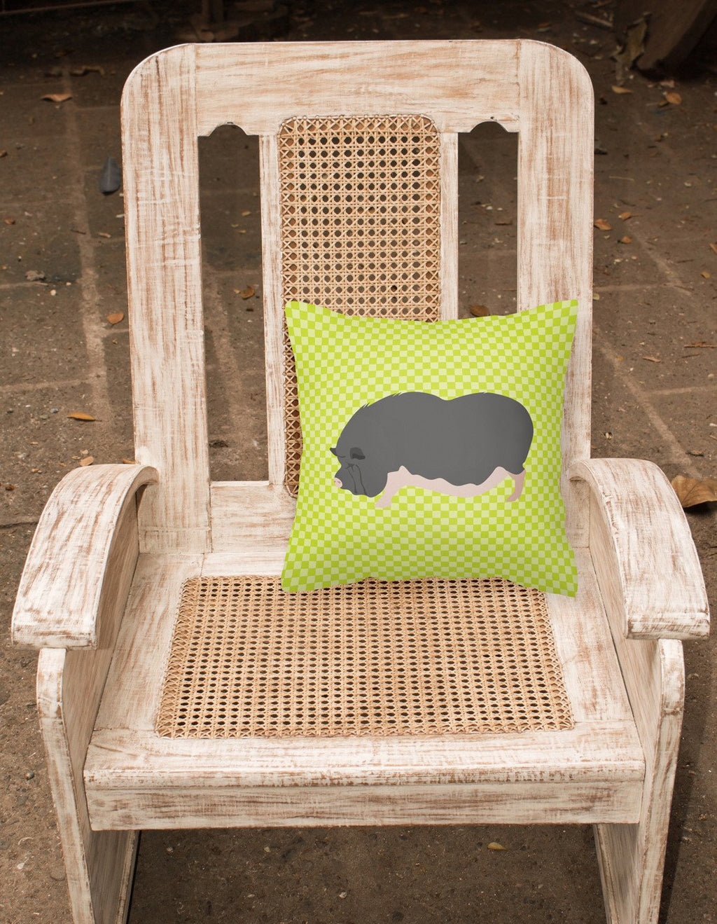 Vietnamese Pot-Bellied Pig Green Decorative Throw Pillow 18x18 Indoor Outdoor Accent Cushion, Fabric Cover with Insert for Sofa, Bed, Porch & Living Room