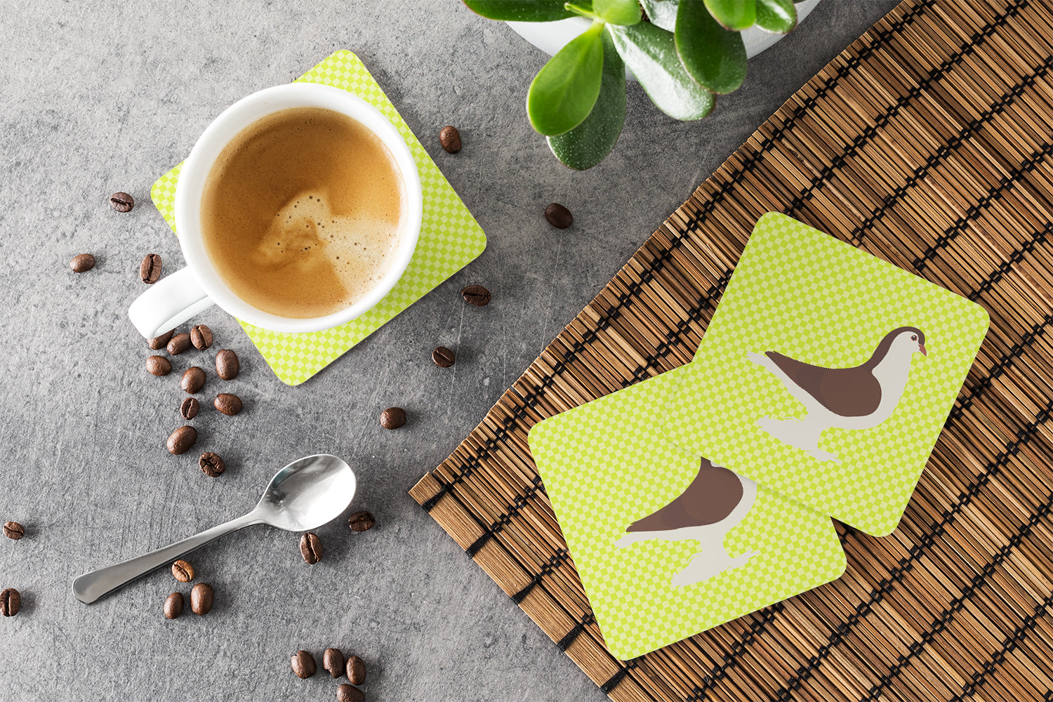 Large Pigeon Green Foam Coasters Set of 4 Cup Coasters for Indoor Outdoor, Tabletop Protection, Anti Slip, Mouse pad Material