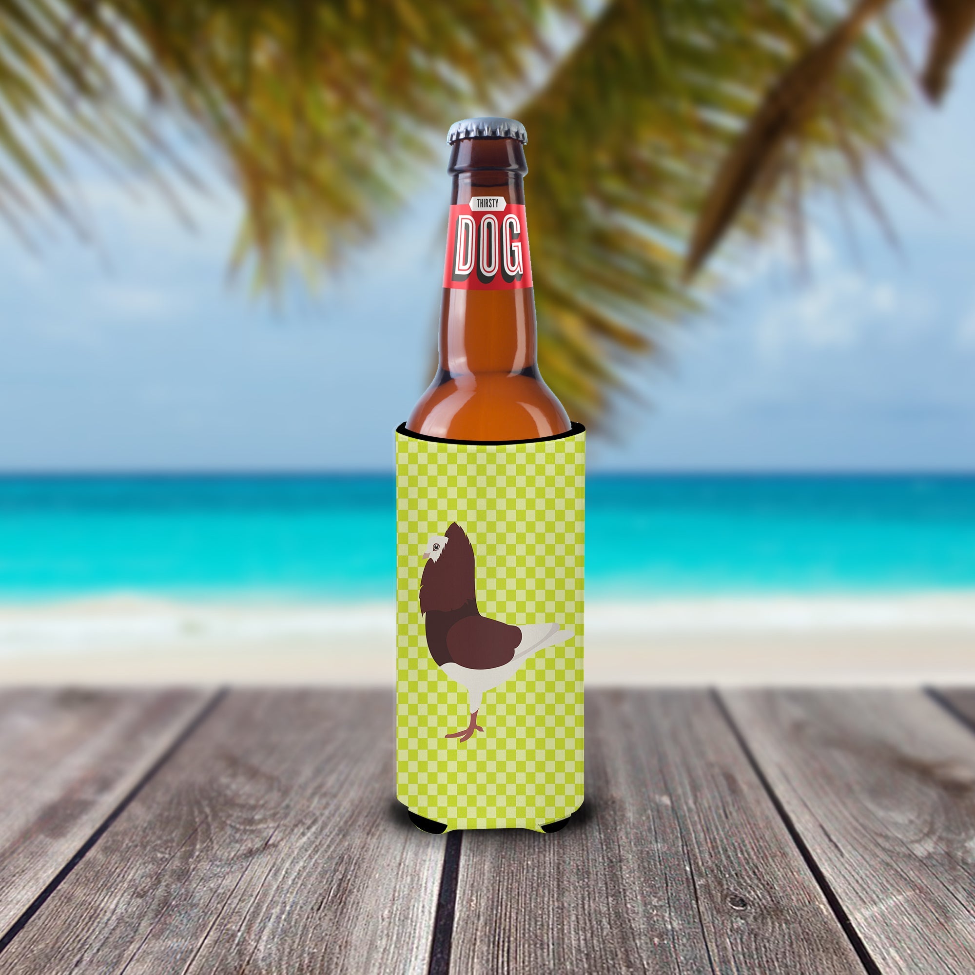 Capuchin Red Pigeon Green Slim Can Hugger , Insulated Foam Hugger for 12 oz Slim Cans, Beer Bottles & Water Bottles, Printed in USA