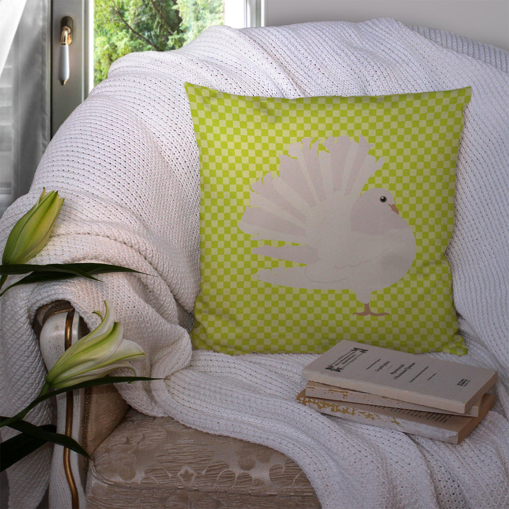 Silver Fantail Pigeon Green Decorative Throw Pillow 14x14 Indoor Outdoor Accent Cushion, Fabric Cover with Insert for Sofa, Bed, Porch & Living Room