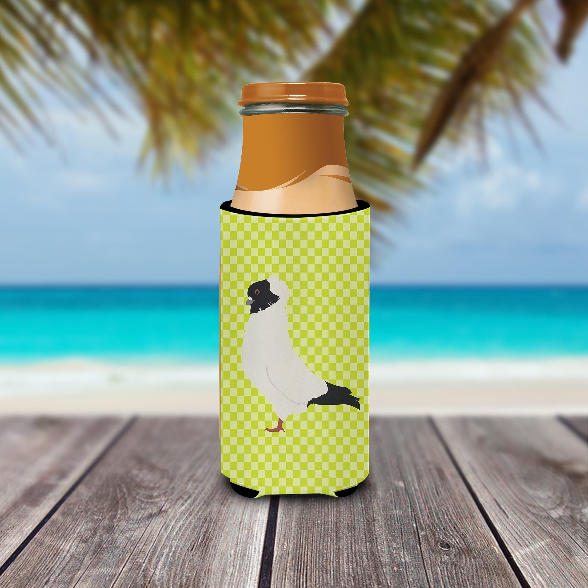 Nun Pigeon Green Slim Can Hugger , Insulated Foam Hugger for 12 oz Slim Cans, Beer Bottles & Water Bottles, Printed in USA