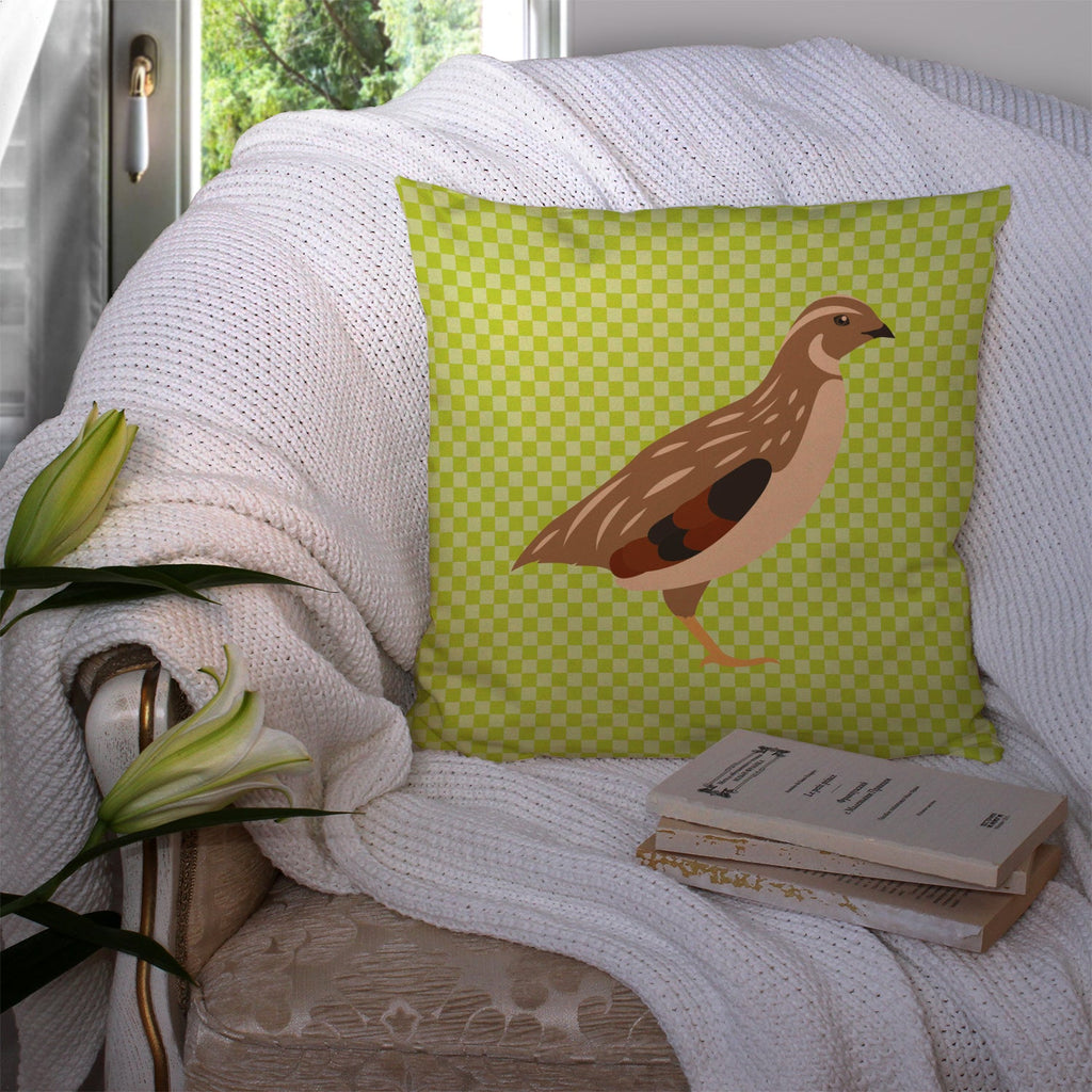 Golden Phoenix Quail Green Decorative Throw Pillow 14x14 Indoor Outdoor Accent Cushion, Fabric Cover with Insert for Sofa, Bed, Porch & Living Room