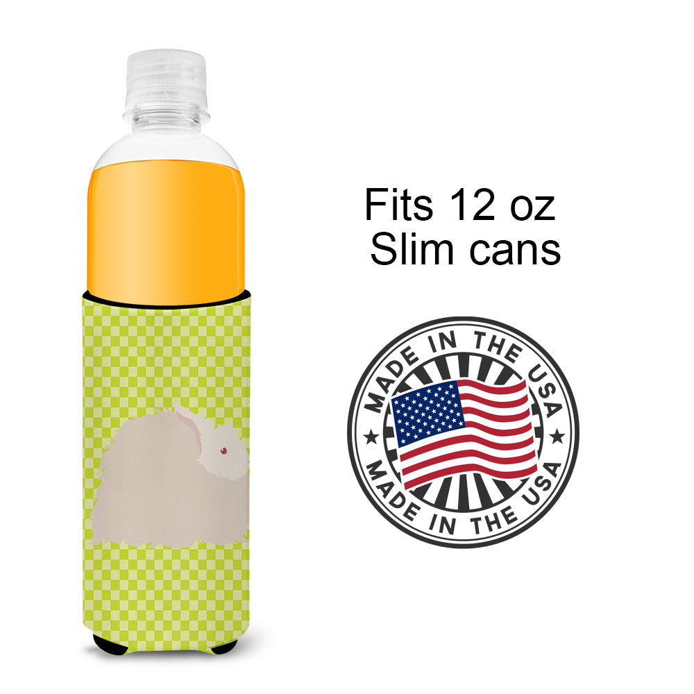 Fluffy Angora Rabbit Green Slim Can Hugger , Insulated Foam Hugger for 12 oz Slim Cans, Beer Bottles & Water Bottles, Printed in USA