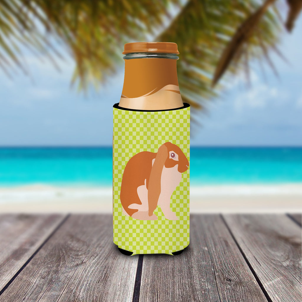 English Lop Rabbit Green Slim Can Hugger , Insulated Foam Hugger for 12 oz Slim Cans, Beer Bottles & Water Bottles, Printed in USA