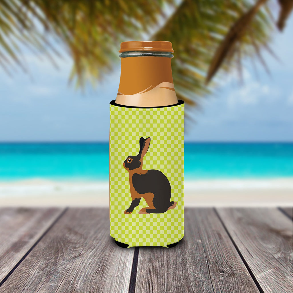 Tan Rabbit Green Slim Can Hugger , Insulated Foam Hugger for 12 oz Slim Cans, Beer Bottles & Water Bottles, Printed in USA