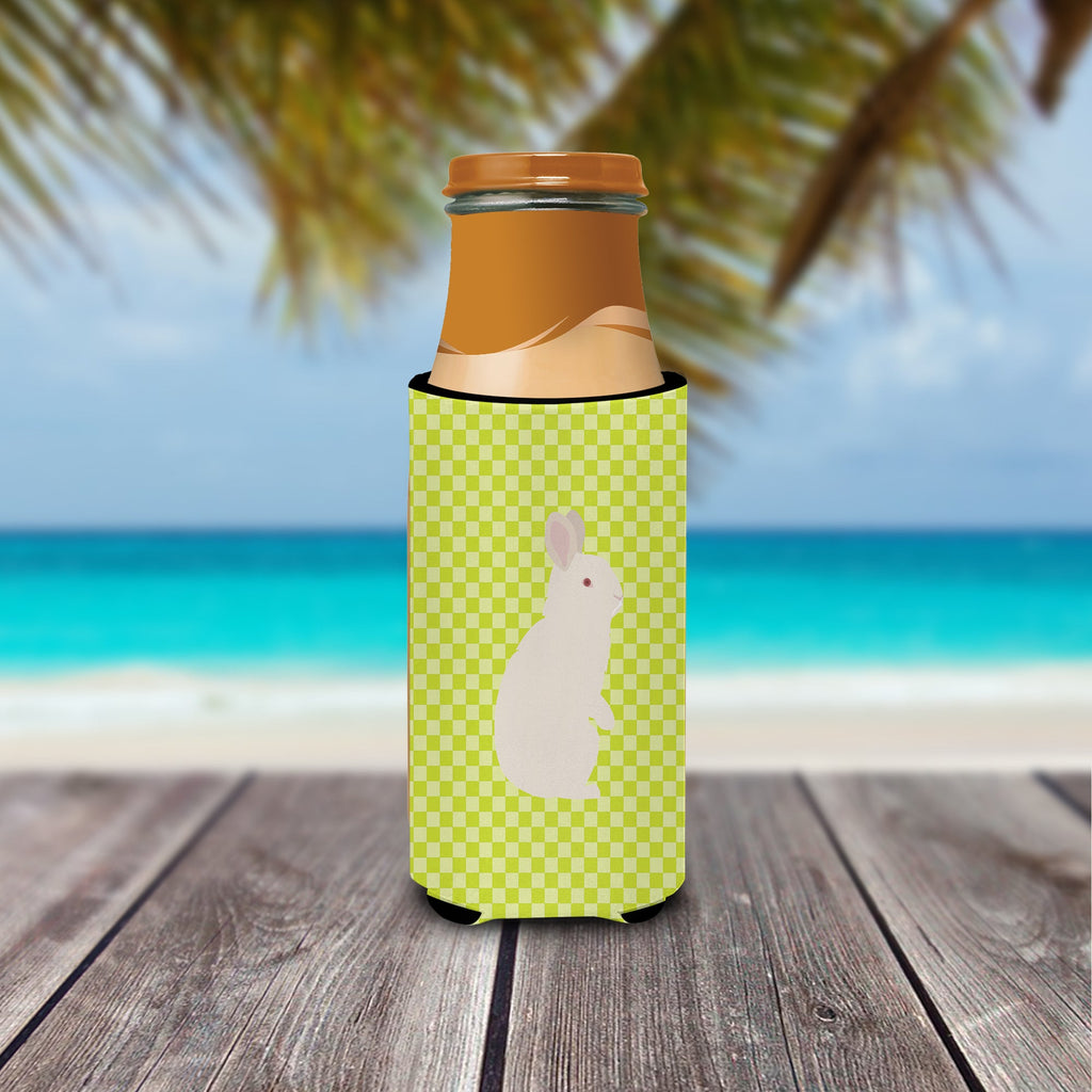 New Zealand White Rabbit Green Slim Can Hugger , Insulated Foam Hugger for 12 oz Slim Cans, Beer Bottles & Water Bottles, Printed in USA