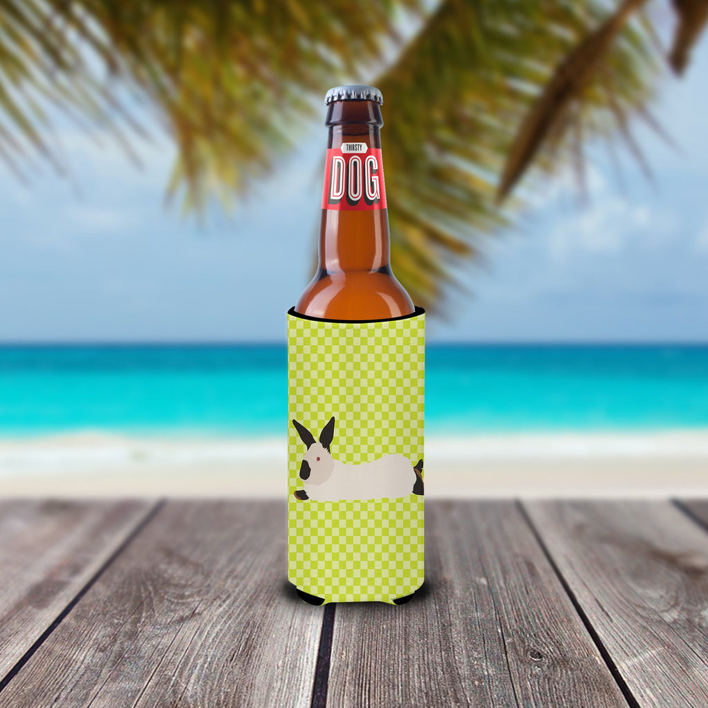 California White Rabbit Green Slim Can Hugger , Insulated Foam Hugger for 12 oz Slim Cans, Beer Bottles & Water Bottles, Printed in USA