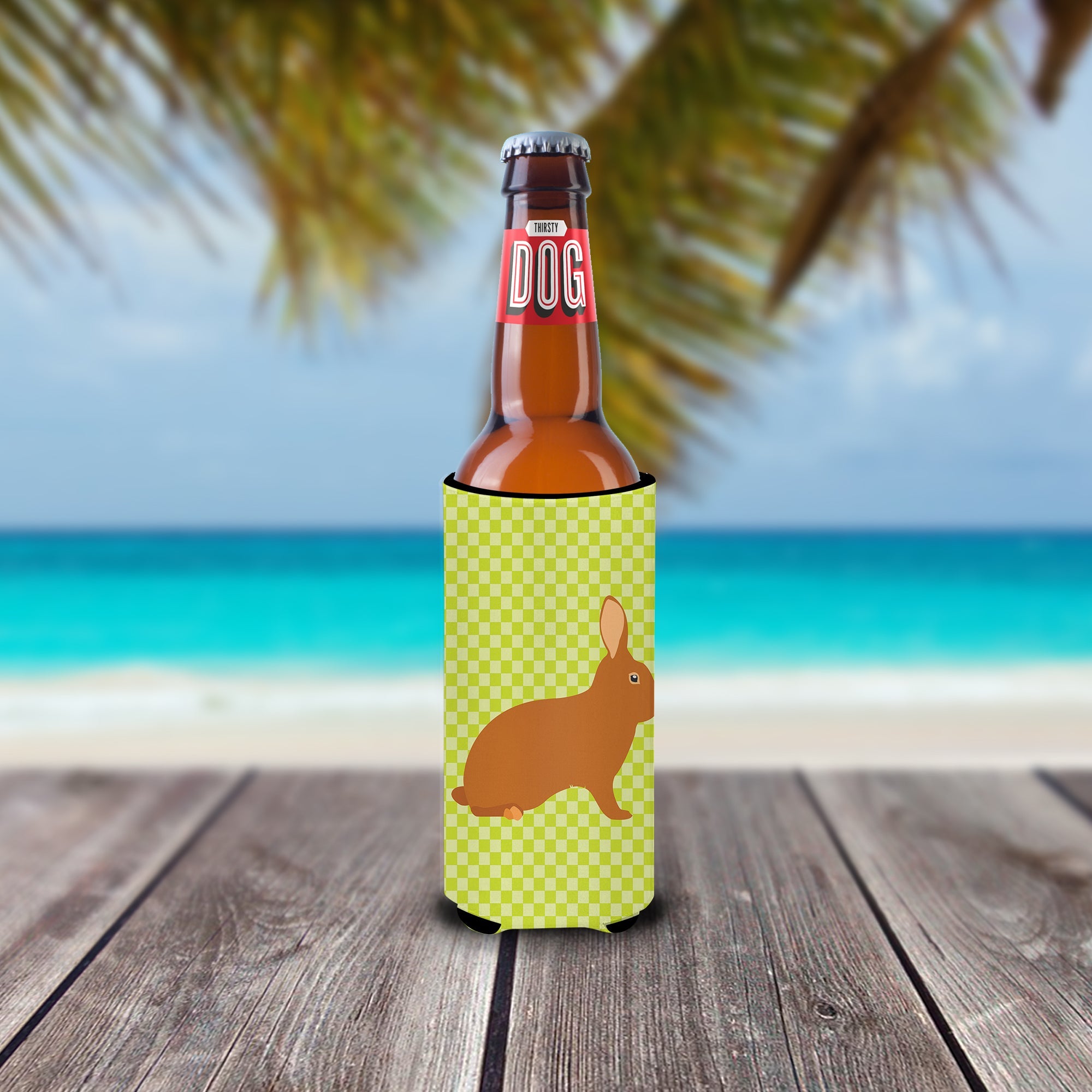 Rex Rabbit Green Slim Can Hugger , Insulated Foam Hugger for 12 oz Slim Cans, Beer Bottles & Water Bottles, Printed in USA