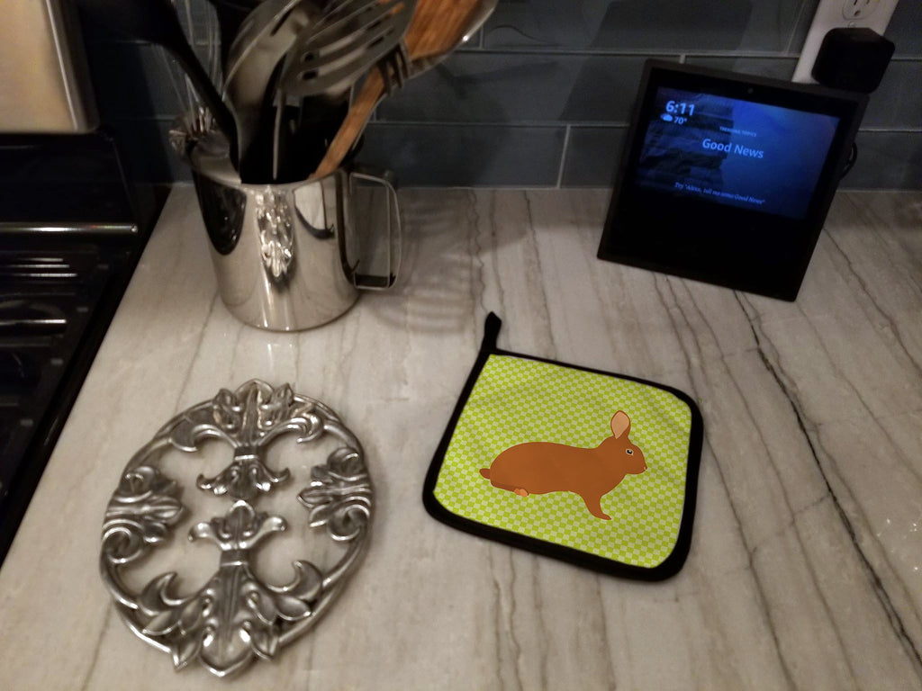 Rex Rabbit Green Pot Holder Set of 2 Heat Resistant Quilted Hot Pads 7.5 x 7.5 Inch, Insulated Kitchen Trivets for Cooking & Baking