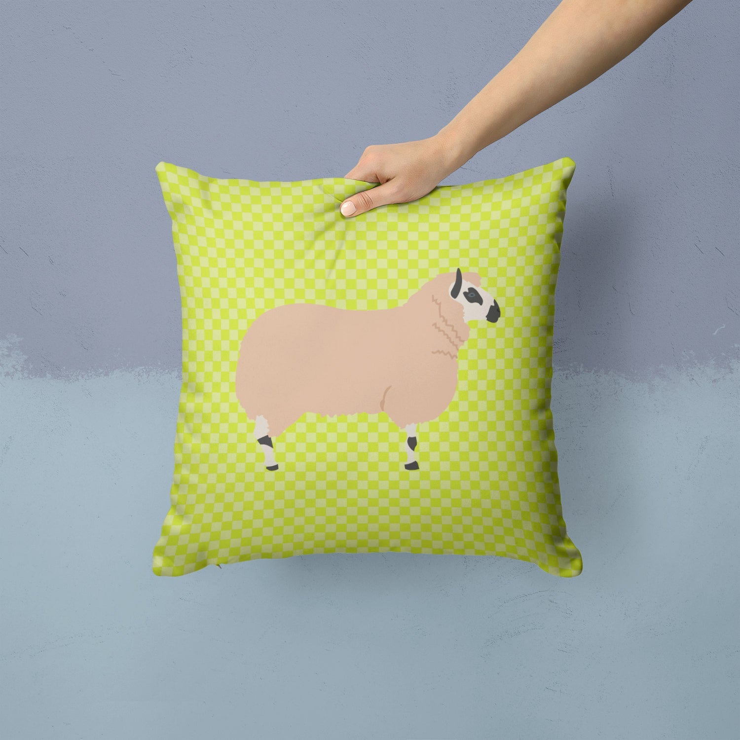 Kerry Hill Sheep Green Decorative Throw Pillow 14x14 Indoor Outdoor Accent Cushion, Fabric Cover with Insert for Sofa, Bed, Porch & Living Room