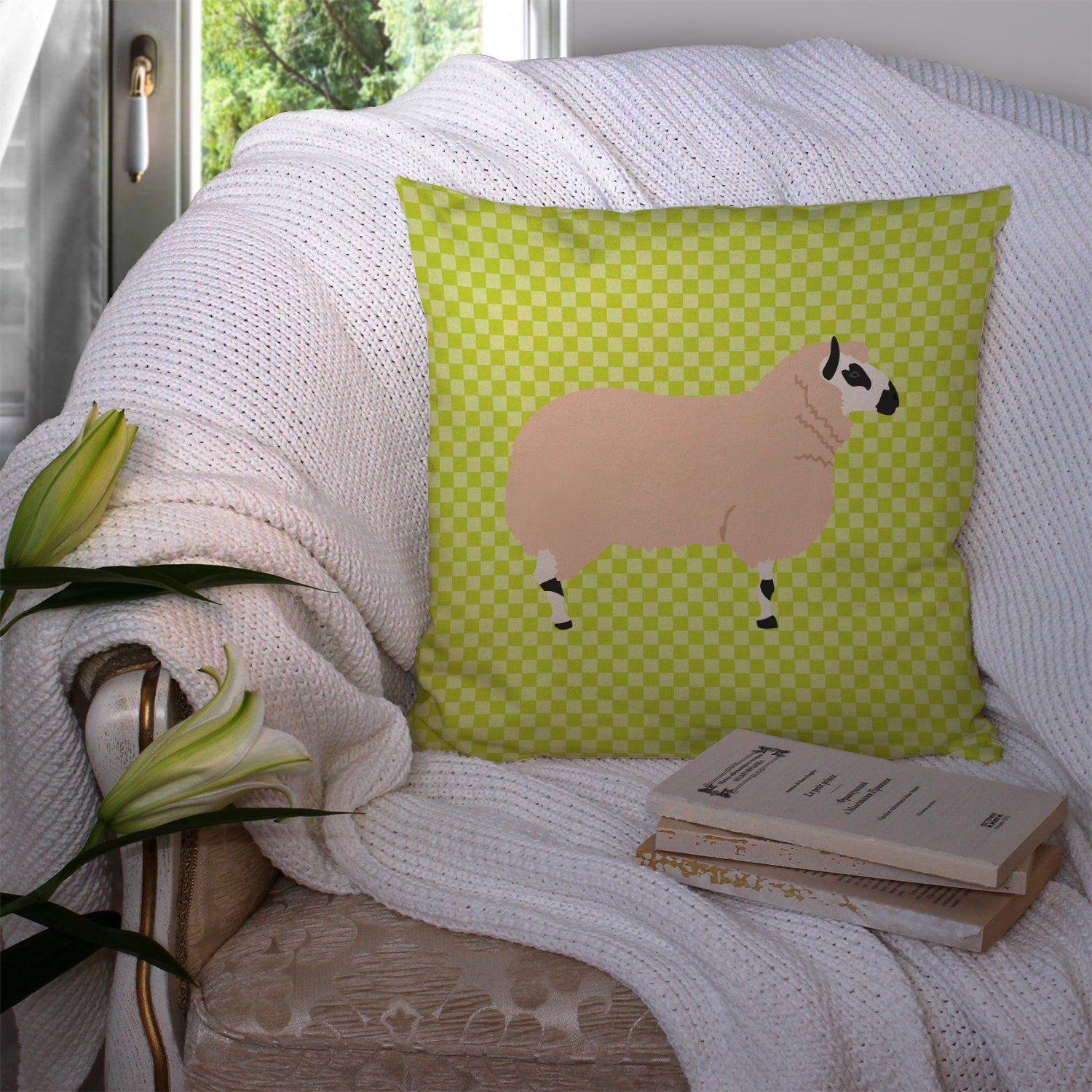 Kerry Hill Sheep Green Decorative Throw Pillow 14x14 Indoor Outdoor Accent Cushion, Fabric Cover with Insert for Sofa, Bed, Porch & Living Room