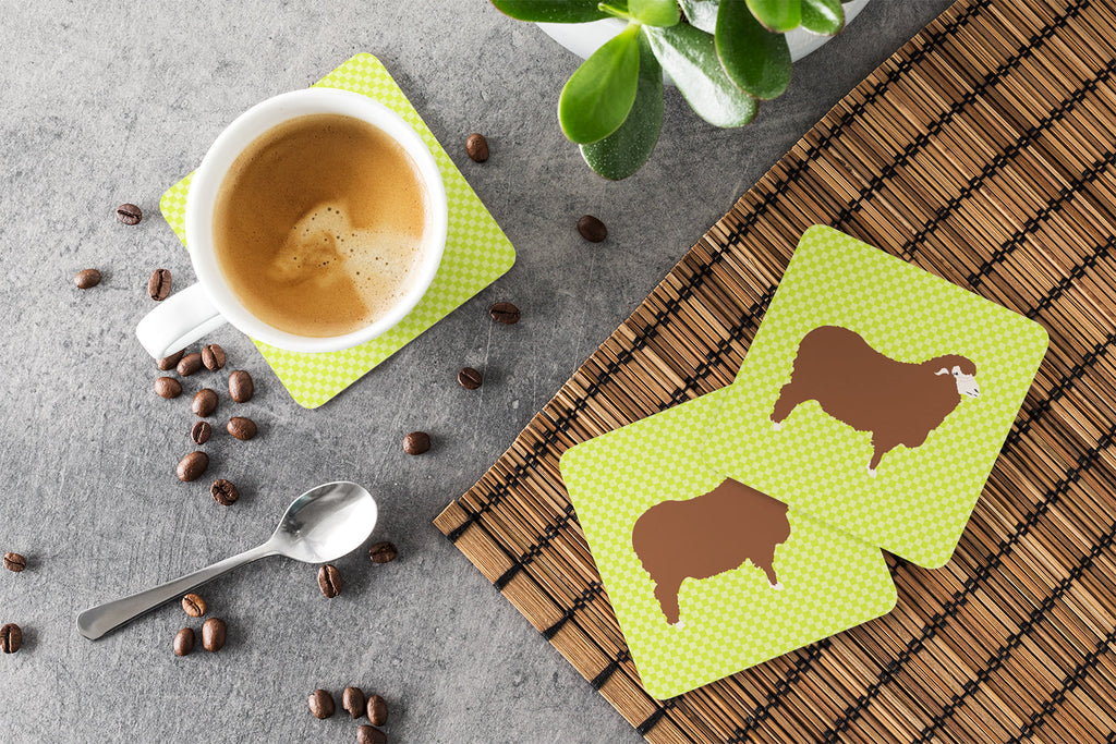 Merino Sheep Green Foam Coasters Set of 4 Cup Coasters for Indoor Outdoor, Tabletop Protection, Anti Slip, Mouse pad Material