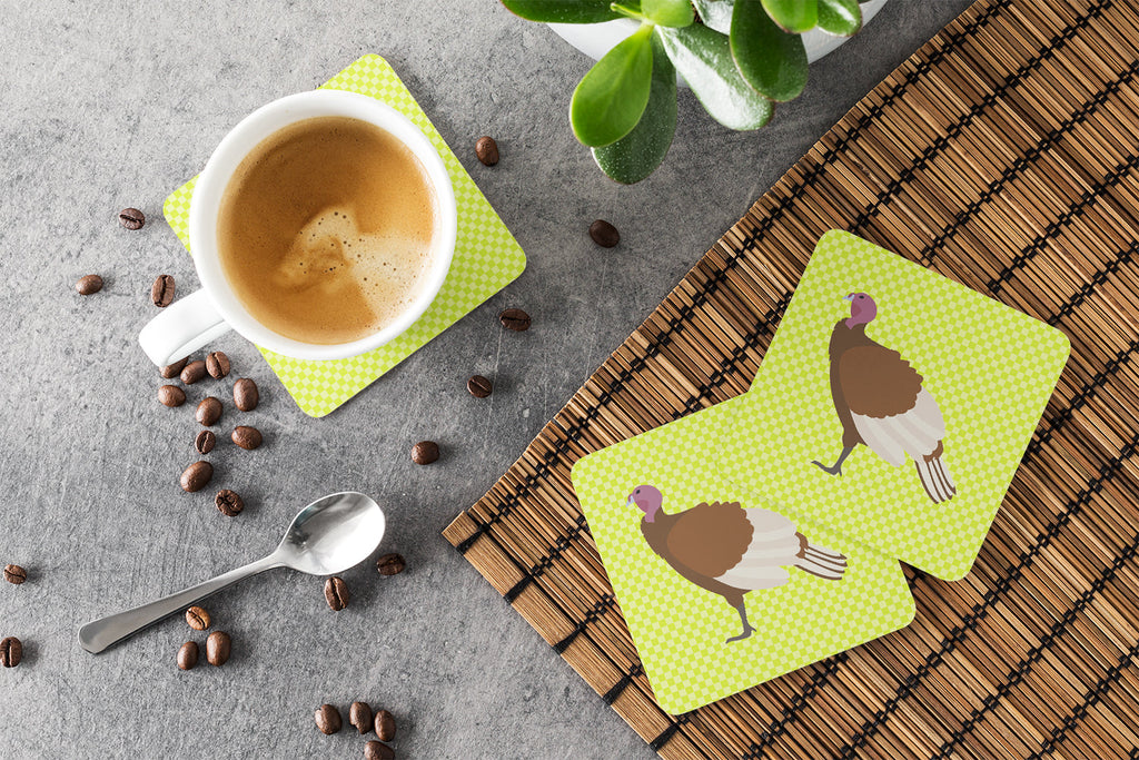 Bourbon Red Turkey Hen Green Foam Coasters Set of 4 Cup Coasters for Indoor Outdoor, Tabletop Protection, Anti Slip, Mouse pad Material