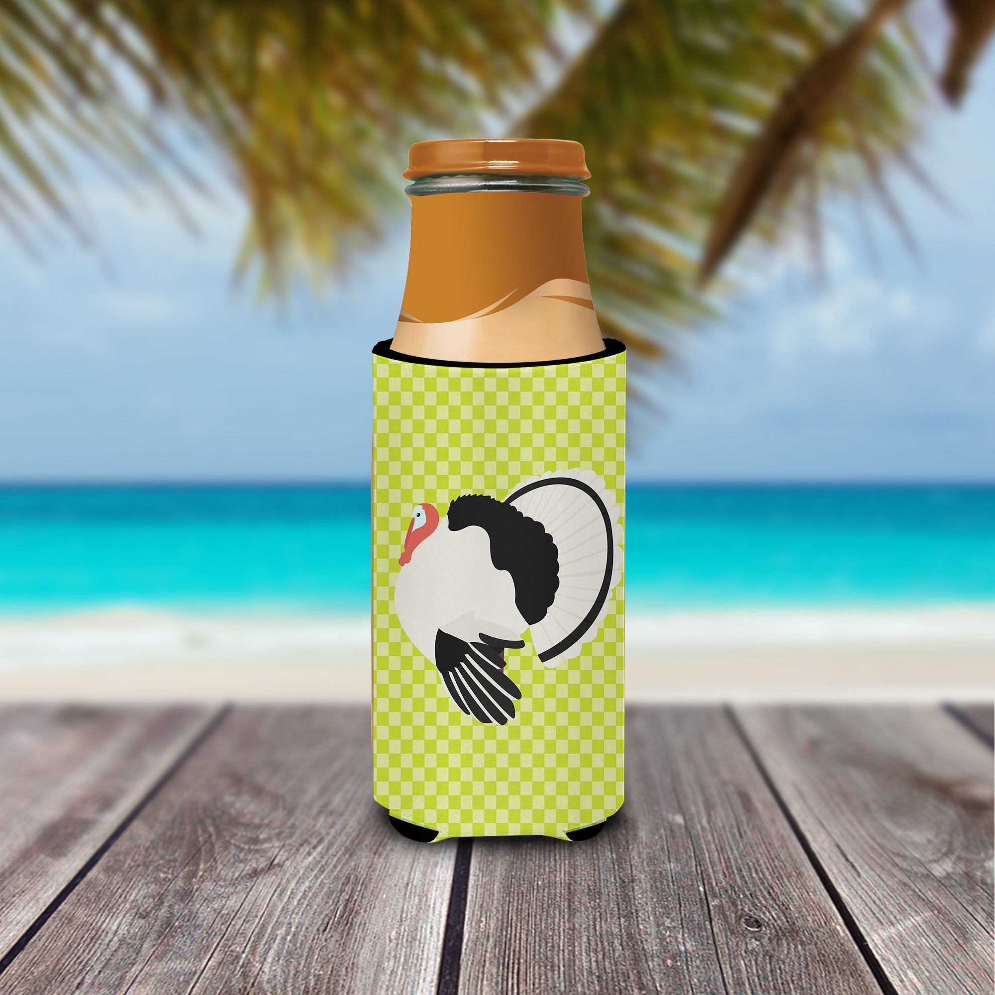 Royal Palm Turkey Green Slim Can Hugger , Insulated Foam Hugger for 12 oz Slim Cans, Beer Bottles & Water Bottles, Printed in USA