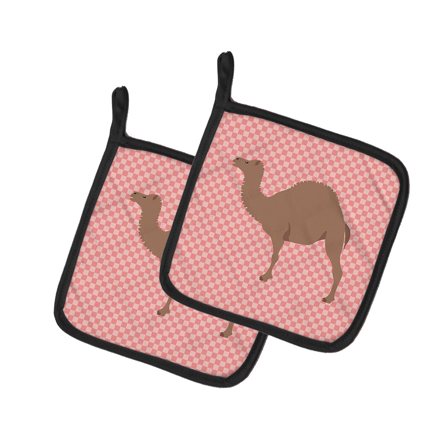 F1 Hybrid Camel Pink Check Pot Holder Set of 2 Heat Resistant Quilted Hot Pads 7.5 x 7.5 Inch, Insulated Kitchen Trivets for Cooking & Baking