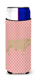 Charolais Cow Pink Check Slim Can Hugger , Insulated Foam Hugger for 12 oz Slim Cans, Beer Bottles & Water Bottles, Printed in USA