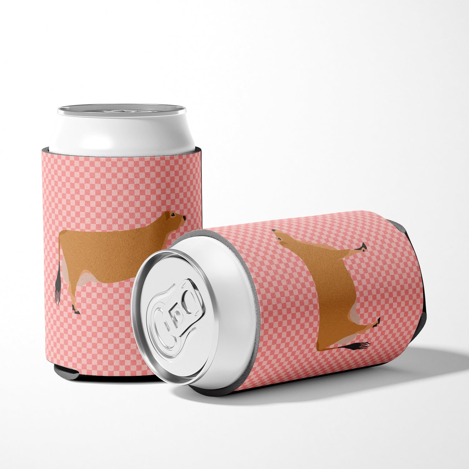Jersey Cow Pink Check Can or Bottle Hugger Cooler Sleeve for Standard 12 oz Cans, Insulated Foam Beer & Soda Can Hugger Reusable