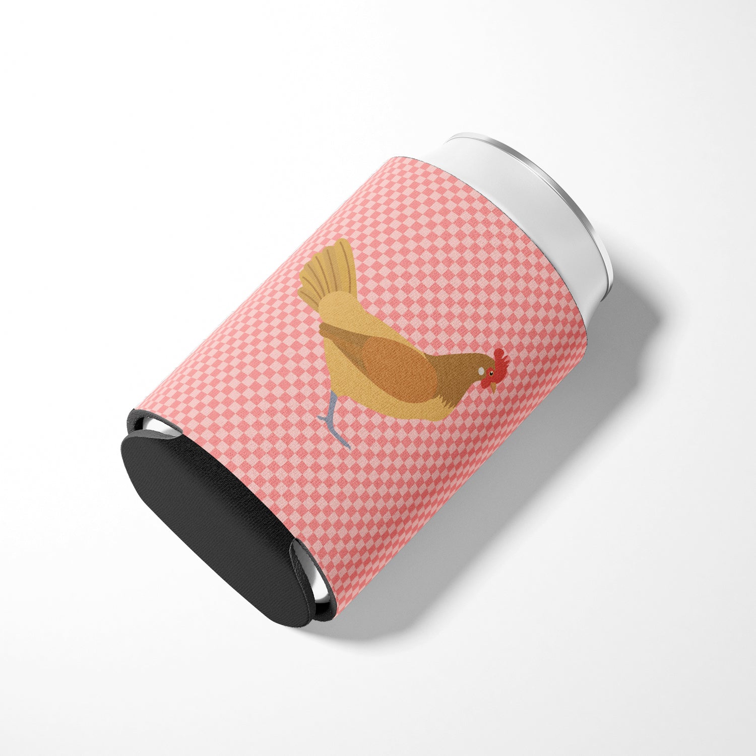 Frisian Friesian Chicken Pink Check Can or Bottle Hugger Cooler Sleeve for Standard 12 oz Cans, Insulated Foam Beer & Soda Can Hugger Reusable
