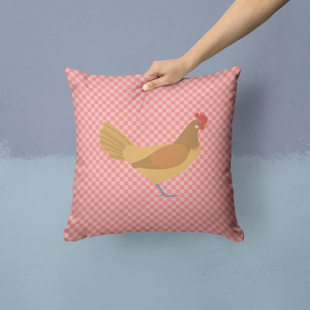 Frisian Friesian Chicken Pink Check Decorative Throw Pillow 14x14 Indoor Outdoor Accent Cushion, Fabric Cover with Insert for Sofa, Bed, Porch & Living Room