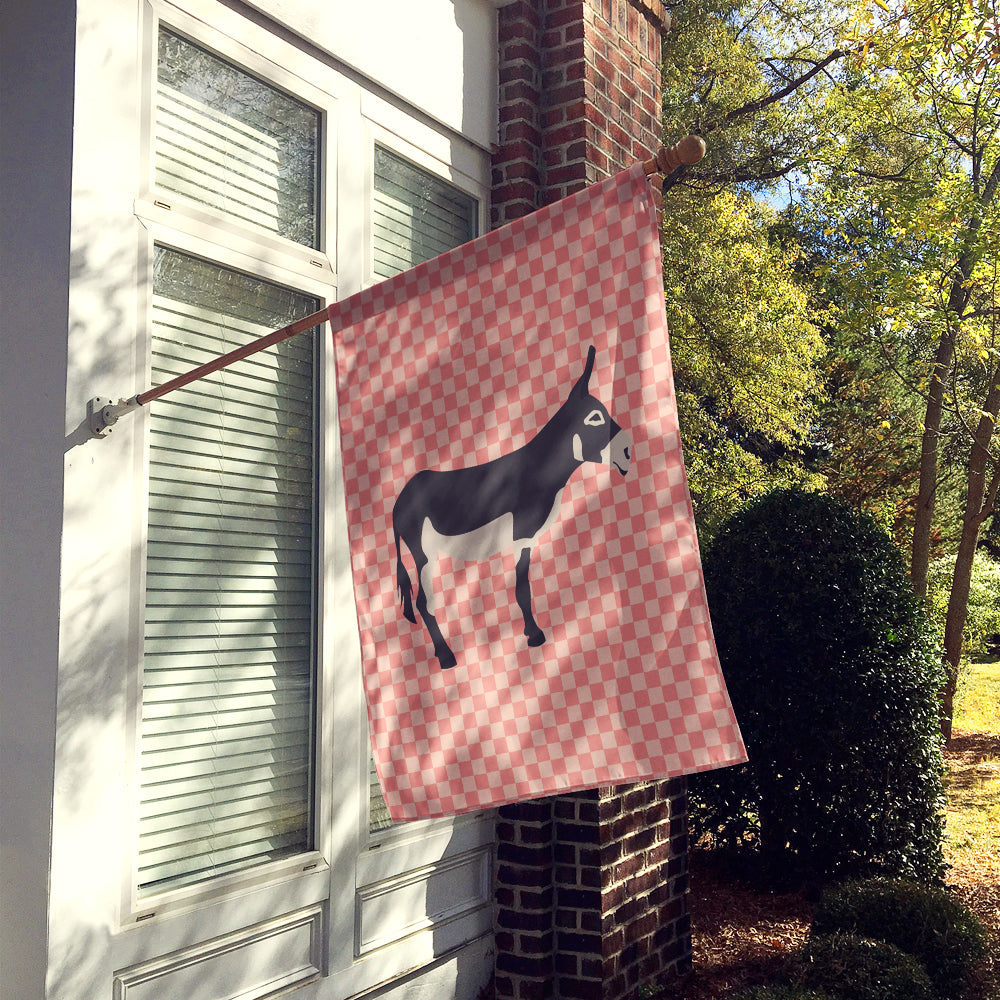 American Mammoth Jack Donkey Pink Check House Flag 28x40 Porch Sleeve Pole Decorative Outside Yard Banner Artwork Wall Hanging, Polyester