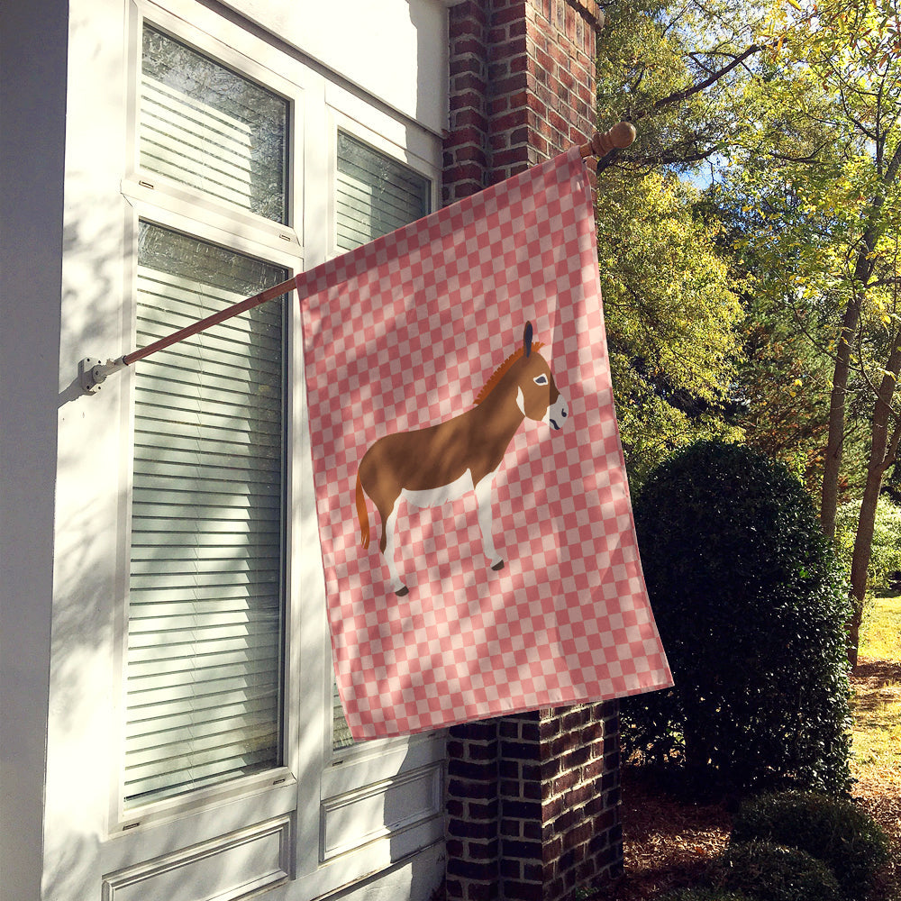 Miniature Mediterranian Donkey Pink Check House Flag 28x40 Porch Sleeve Pole Decorative Outside Yard Banner Artwork Wall Hanging, Polyester