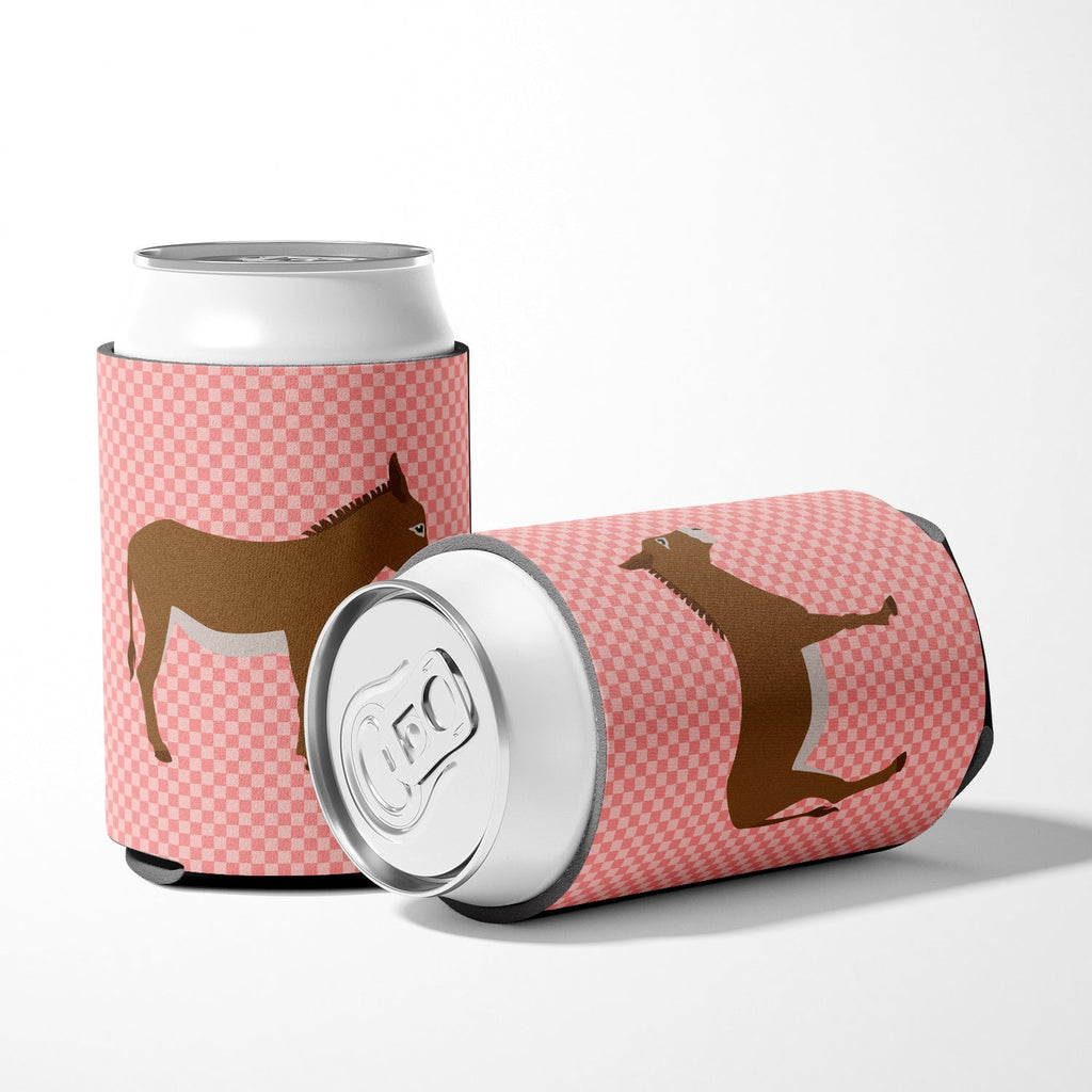 Cotentin Donkey Pink Check Can or Bottle Hugger Cooler Sleeve for Standard 12 oz Cans, Insulated Foam Beer & Soda Can Hugger Reusable