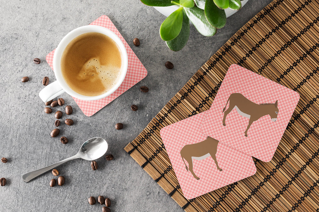 Cotentin Donkey Pink Check Foam Coasters Set of 4 Cup Coasters for Indoor Outdoor, Tabletop Protection, Anti Slip, Mouse pad Material