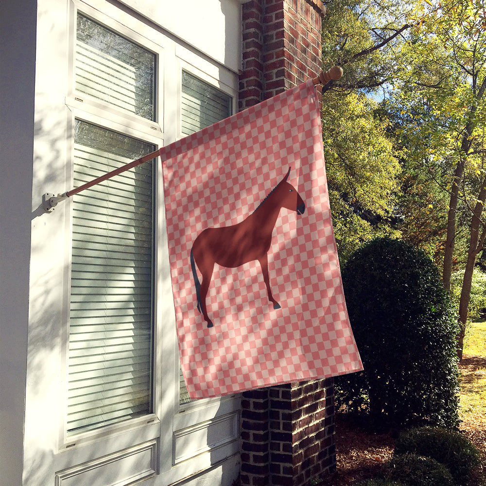 Hinny Horse Donkey Pink Check House Flag 28x40 Porch Sleeve Pole Decorative Outside Yard Banner Artwork Wall Hanging, Polyester
