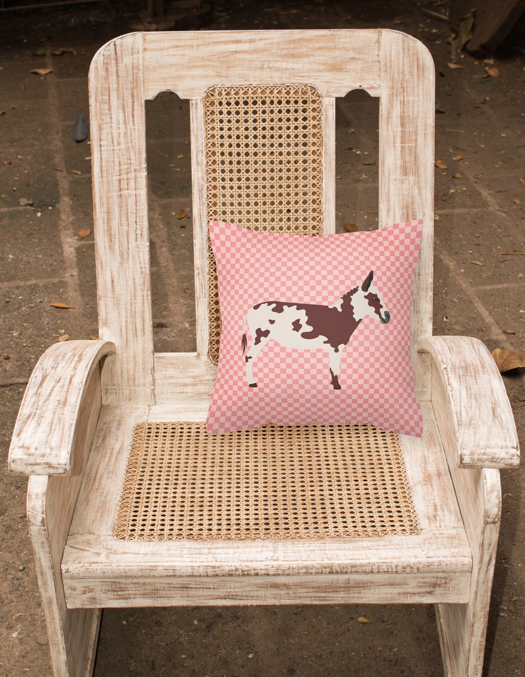 American Spotted Donkey Pink Check Decorative Throw Pillow 18x18 Indoor Outdoor Accent Cushion, Fabric Cover with Insert for Sofa, Bed, Porch & Living Room