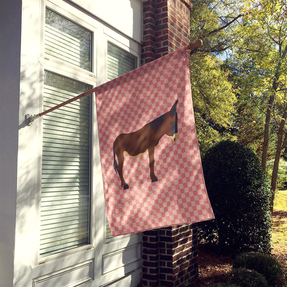 Zamorano-Leones Donkey Pink Check House Flag 28x40 Porch Sleeve Pole Decorative Outside Yard Banner Artwork Wall Hanging, Polyester