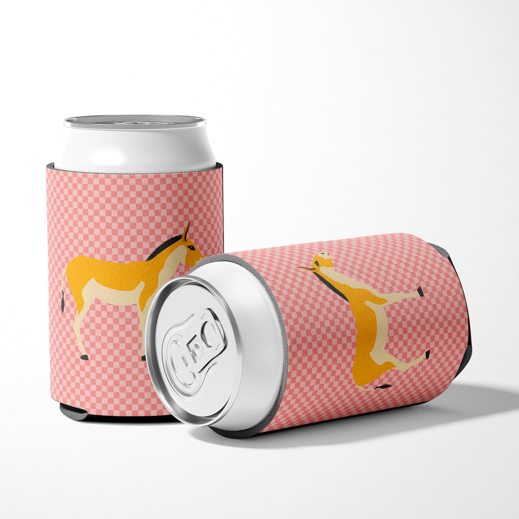 Turkmenian Kulan Donkey Pink Check Can or Bottle Hugger Cooler Sleeve for Standard 12 oz Cans, Insulated Foam Beer & Soda Can Hugger Reusable