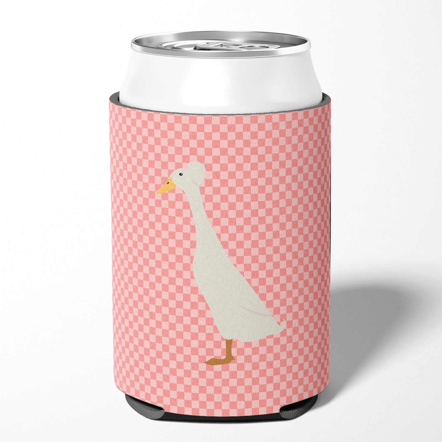 Bali Duck Pink Check Can or Bottle Hugger Cooler Sleeve for Standard 12 oz Cans, Insulated Foam Beer & Soda Can Hugger Reusable