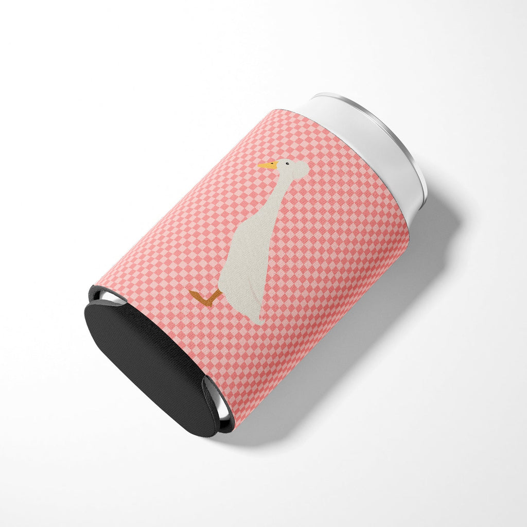 Bali Duck Pink Check Can or Bottle Hugger Cooler Sleeve for Standard 12 oz Cans, Insulated Foam Beer & Soda Can Hugger Reusable