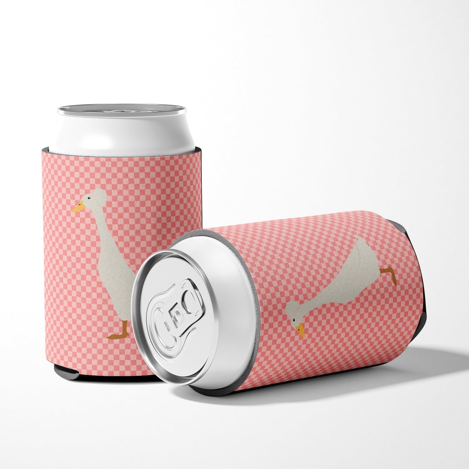 Bali Duck Pink Check Can or Bottle Hugger Cooler Sleeve for Standard 12 oz Cans, Insulated Foam Beer & Soda Can Hugger Reusable