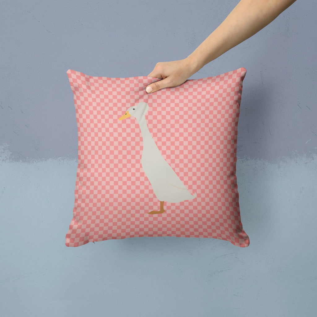 Bali Duck Pink Check Decorative Throw Pillow 14x14 Indoor Outdoor Accent Cushion, Fabric Cover with Insert for Sofa, Bed, Porch & Living Room