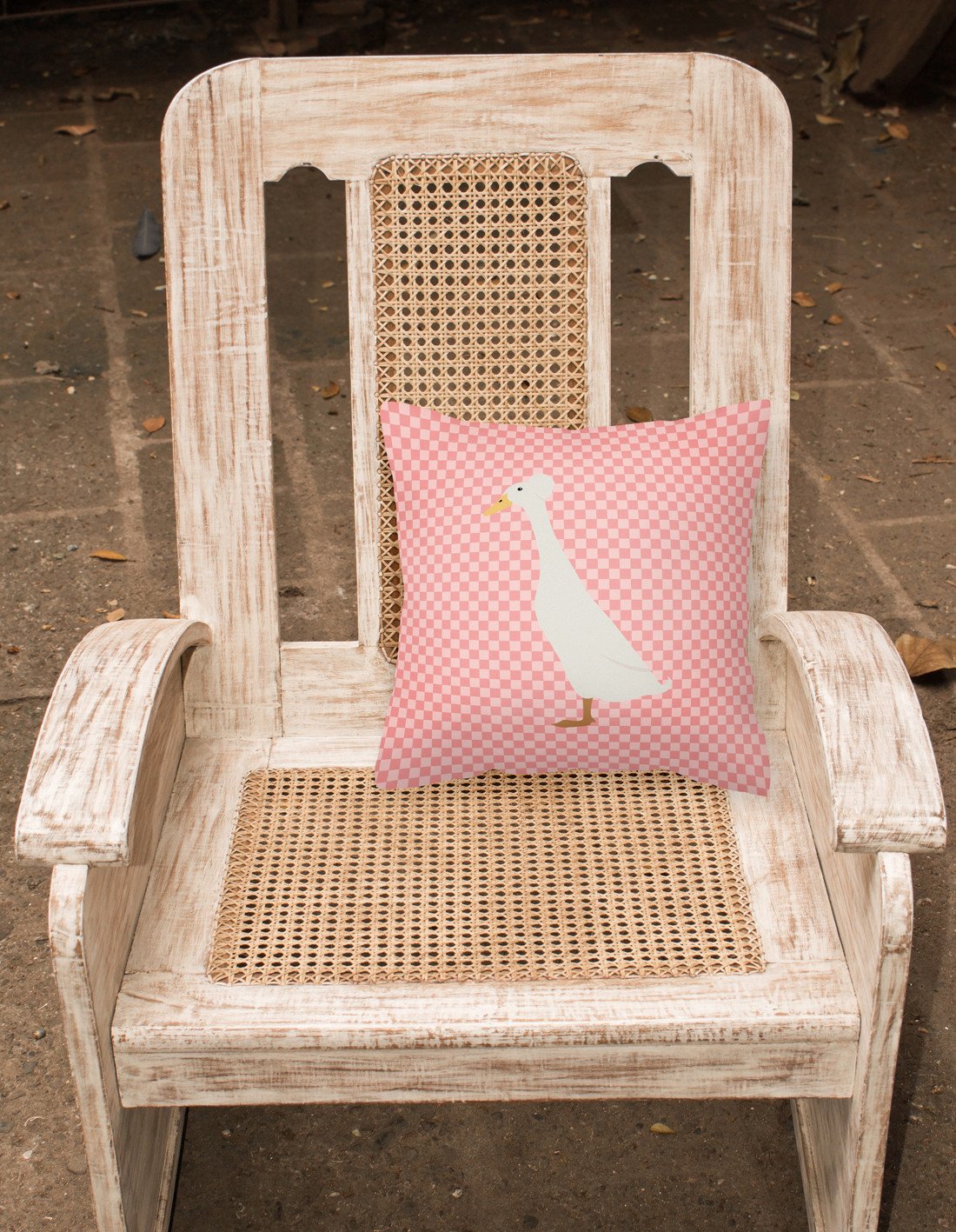 Bali Duck Pink Check Decorative Throw Pillow 18x18 Indoor Outdoor Accent Cushion, Fabric Cover with Insert for Sofa, Bed, Porch & Living Room