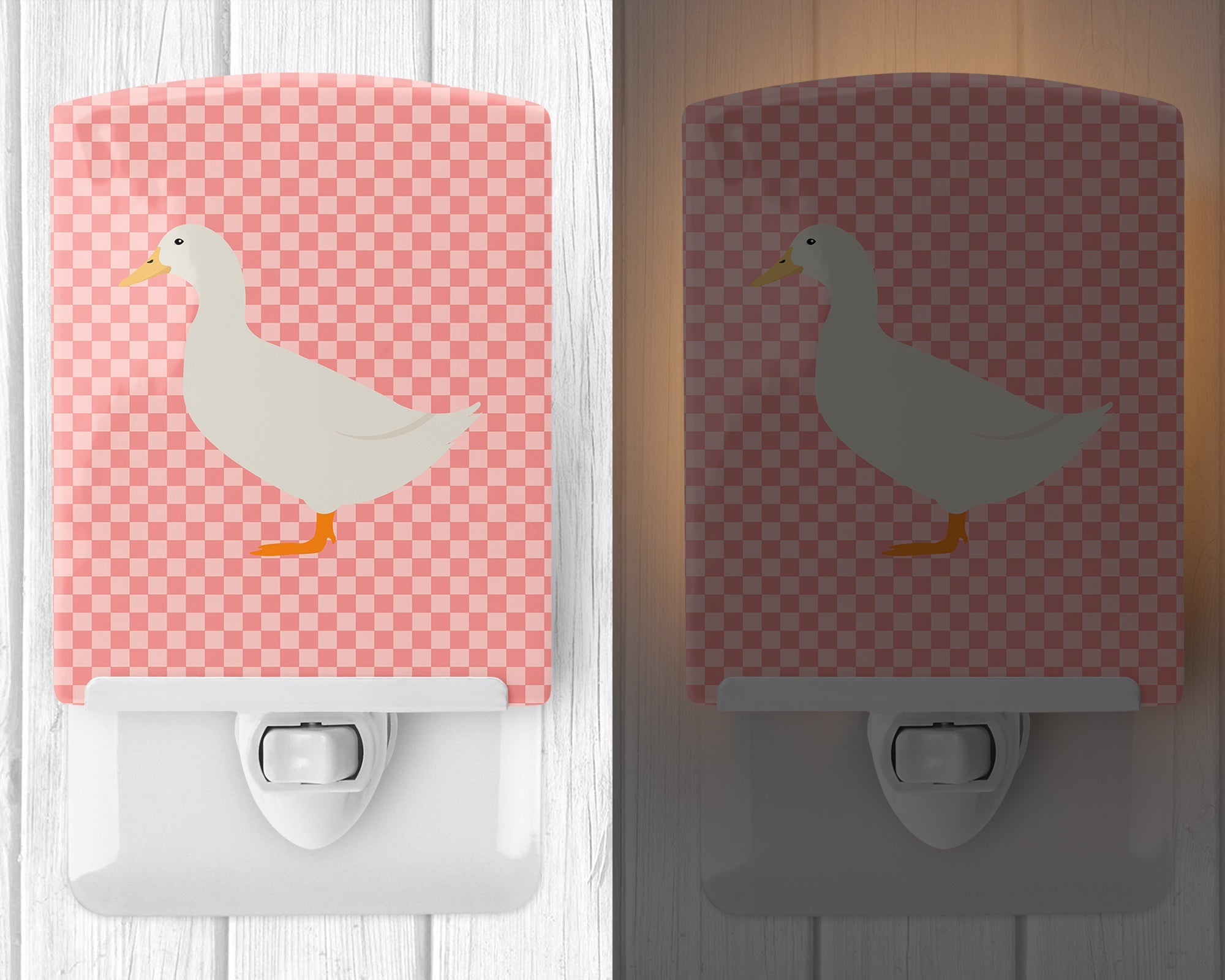 American Pekin Duck Pink Check Ceramic Night Light Compact, UL-Certified, Ideal for Bedroom, Bathroom, Nursery, Hallway, Kitchen, 6x4x3, Multicolor