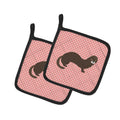 Russian or European Mink Pink Check Pot Holder Set of 2 Heat Resistant Quilted Hot Pads 7.5 x 7.5 Inch, Insulated Kitchen Trivets for Cooking & Baking