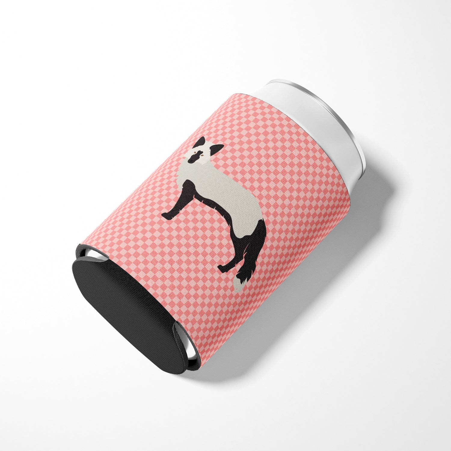 Silver Fox Pink Check Can or Bottle Hugger Cooler Sleeve for Standard 12 oz Cans, Insulated Foam Beer & Soda Can Hugger Reusable