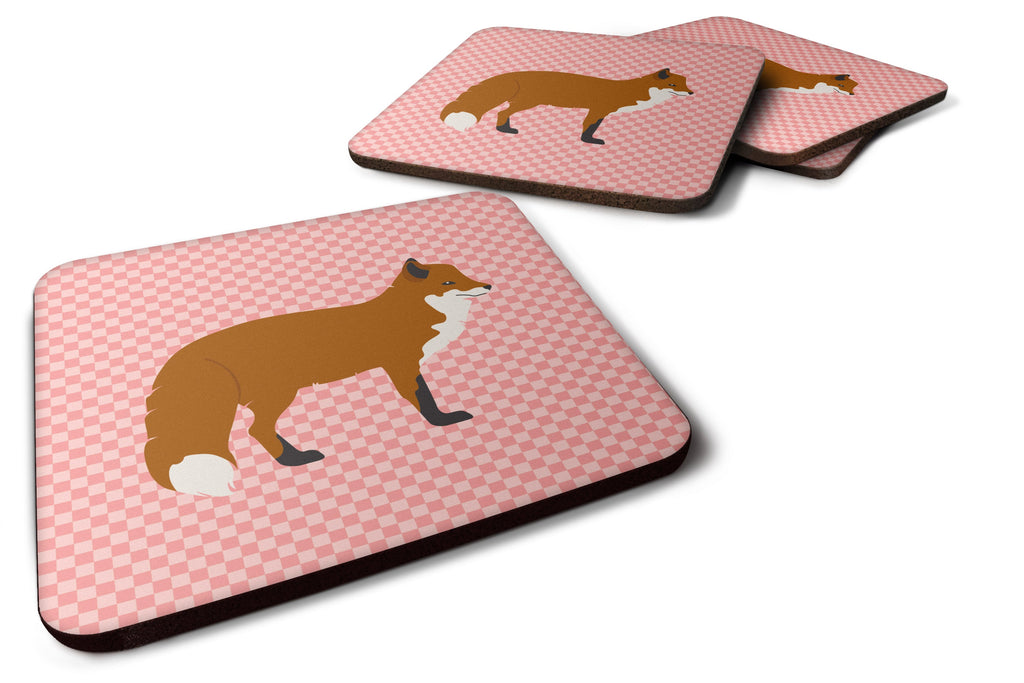 Red Fox Pink Check Foam Coasters Set of 4 Cup Coasters for Indoor Outdoor, Tabletop Protection, Anti Slip, Mouse pad Material