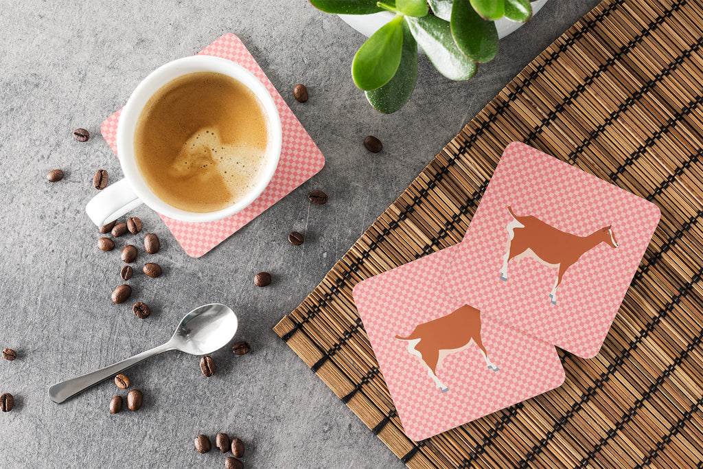 Toggenburger Goat Pink Check Foam Coasters Set of 4 Cup Coasters for Indoor Outdoor, Tabletop Protection, Anti Slip, Mouse pad Material