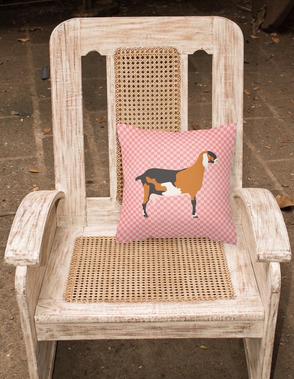 Anglo-nubian Nubian Goat Pink Check Decorative Throw Pillow 18x18 Indoor Outdoor Accent Cushion, Fabric Cover with Insert for Sofa, Bed, Porch & Living Room