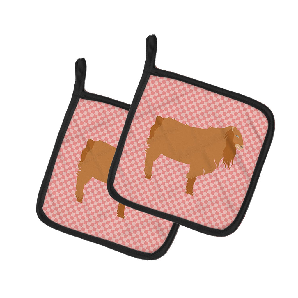 American Lamancha Goat Pink Check Pot Holder Set of 2 Heat Resistant Quilted Hot Pads 7.5 x 7.5 Inch, Insulated Kitchen Trivets for Cooking & Baking