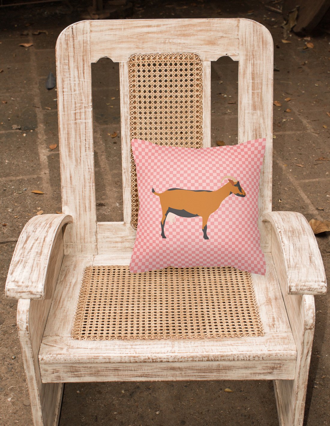 Oberhasli Goat Pink Check Decorative Throw Pillow 18x18 Indoor Outdoor Accent Cushion, Fabric Cover with Insert for Sofa, Bed, Porch & Living Room