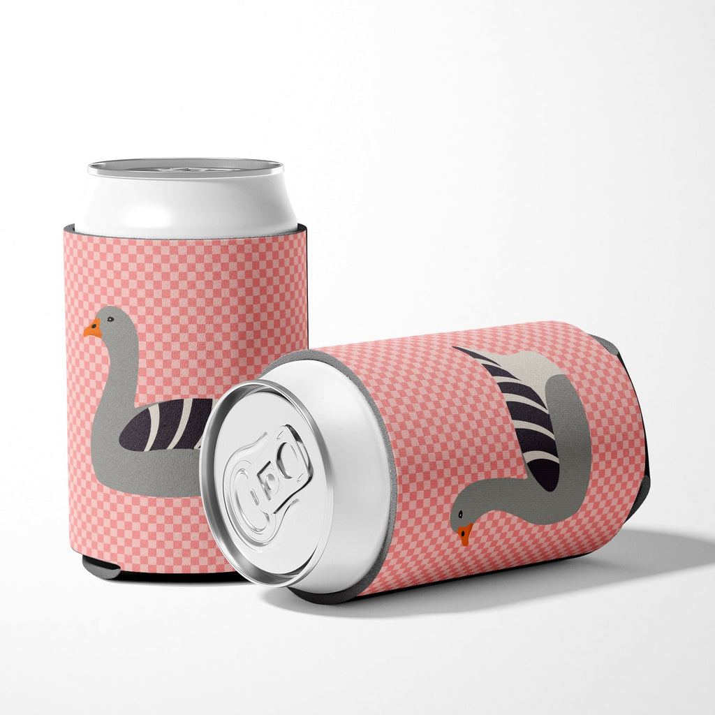 Pilgrim Goose Pink Check Can or Bottle Hugger Cooler Sleeve for Standard 12 oz Cans, Insulated Foam Beer & Soda Can Hugger Reusable