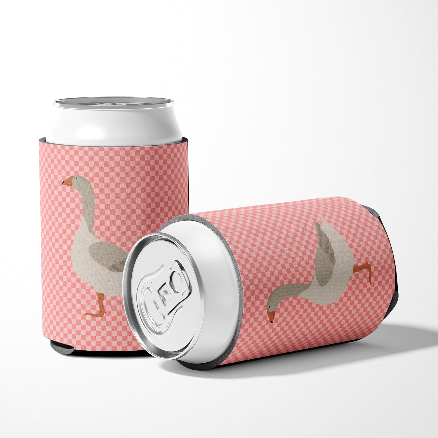 Steinbacher Goose Pink Check Can or Bottle Hugger Cooler Sleeve for Standard 12 oz Cans, Insulated Foam Beer & Soda Can Hugger Reusable